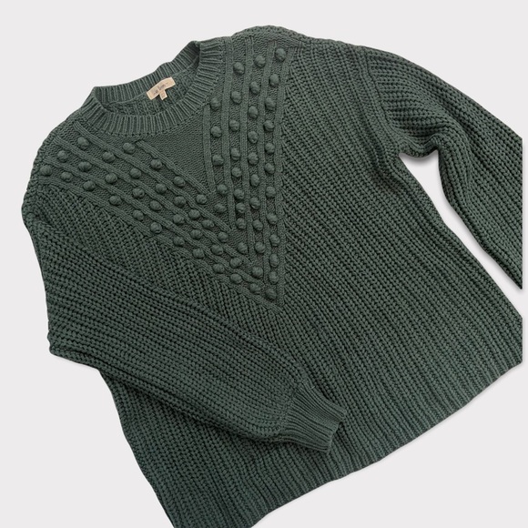 Women's Dark Green Soft Knit Chevron Pom Pom Sweater In Loom Size M/L - Picture 3 of 7